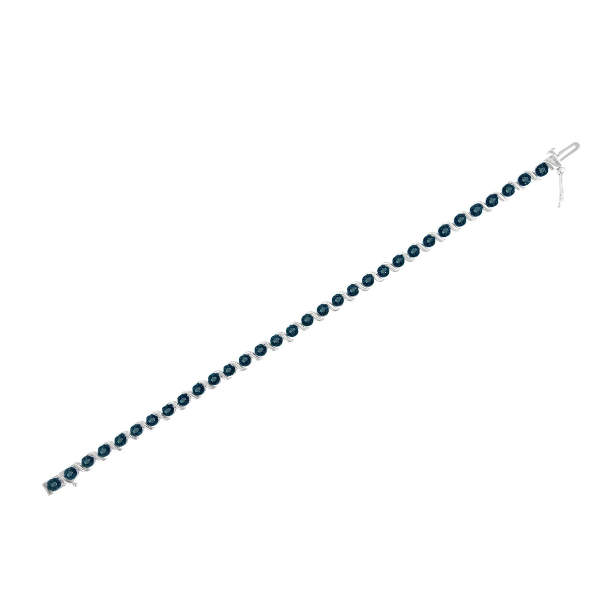 .925 Sterling Silver 1.0 Cttw Diamond Spiral Wave Curved-Link 7" Tennis Bracelet (Enhanced Blue Color, I1-I2 Clarity)