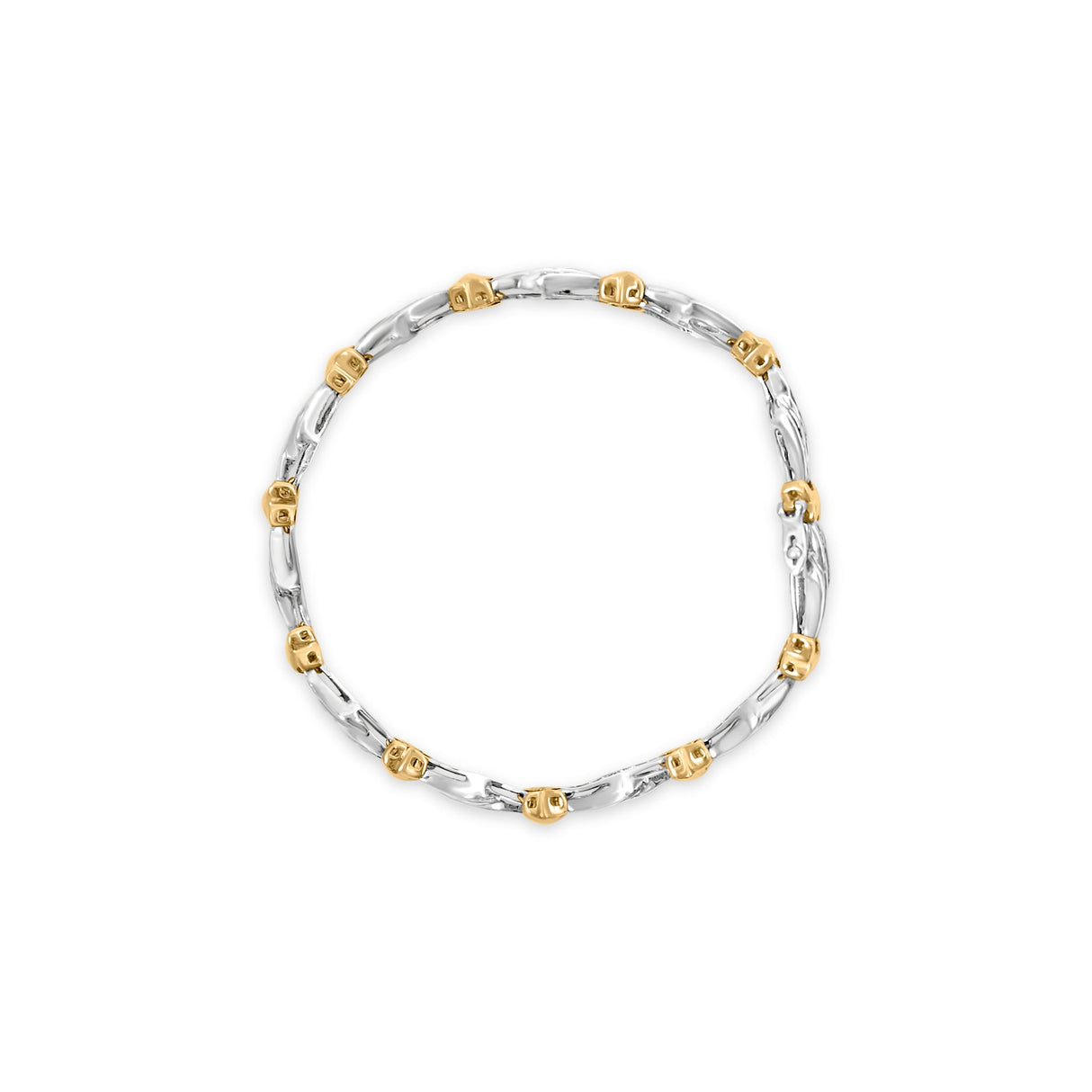 10k Two-Toned Gold 2.00 Cttw Channel Set Baguette-Diamond Weave and "X" Spiral Link Bracelet (H-I Color, I1-I2 Clarity) - 7"