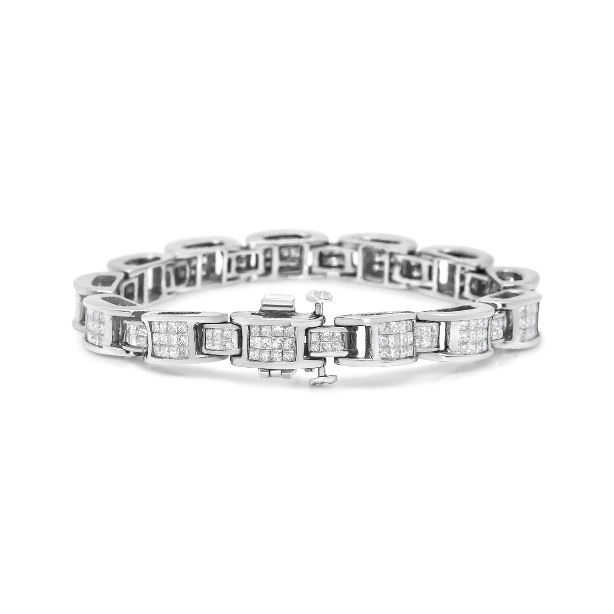 14K White Gold 5.0 Cttw Princess Cut Diamond Invisible Set Alternating Size D Shaped Links Tennis Bracelet (H-I Color, SI2-I1 Clarity) - 7â€