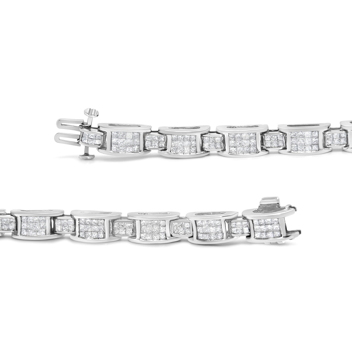 14K White Gold 5.0 Cttw Princess Cut Diamond Invisible Set Alternating Size D Shaped Links Tennis Bracelet (H-I Color, SI2-I1 Clarity) - 7â€