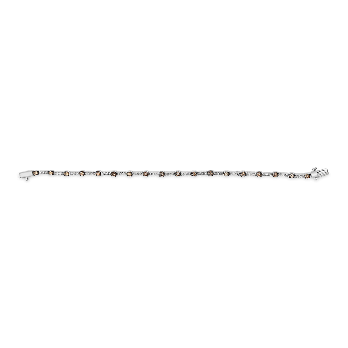 14k White Gold 2 1/4 Cttw Champagne Diamond Bar Link 7" Bracelet (Champagne Color, I1-I2 Clarity)