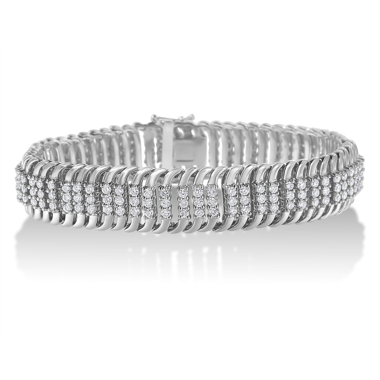 14K White Gold 5.0 Cttw Round Brilliant Cut Diamond 7" S Wave Serpentine Tennis Bracelet (H-I Color, I1-I2 Clarity)