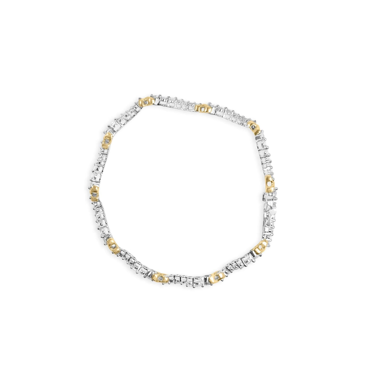 10K Two-Tone 2.00 Cttw Diamond "X" and Wave Link Bracelet (H-I Color, I1-I2 Clarity) - 7" Inches