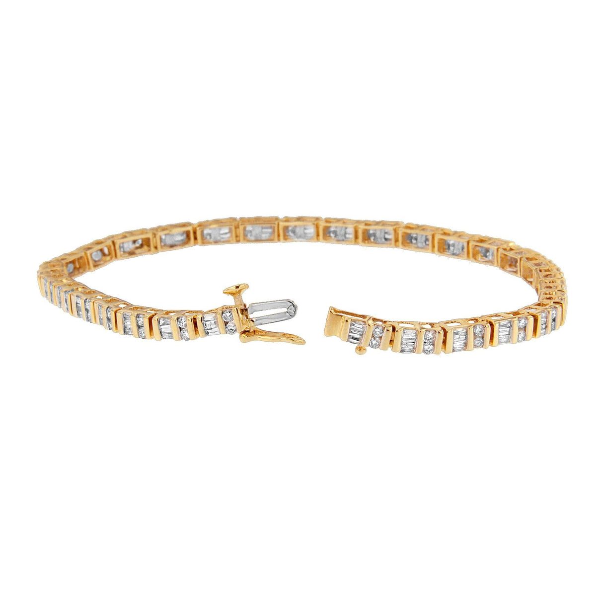 14K Yellow Gold Round and Baguette-Cut Diamond Bracelet (2.00 cttw, H-I Color, SI2-I1 Clarity)