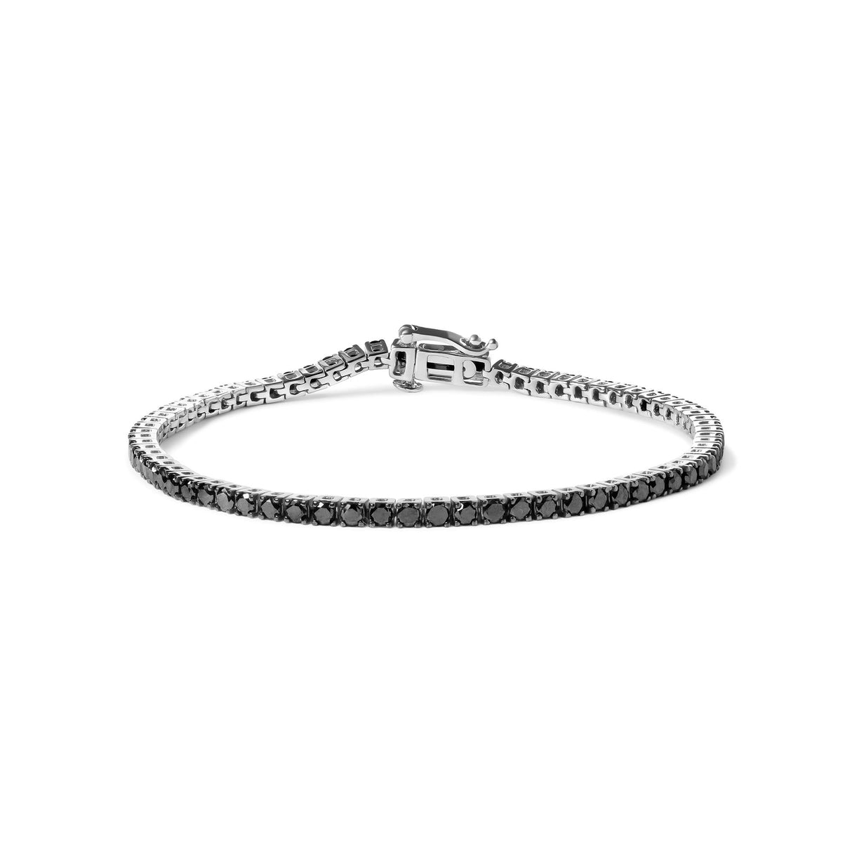 .925 Sterling Silver 4-Prong Set Treated Black Round-Cut Diamond Classic Tennis Bracelet (Black Color, I2-I3 Clarity) - 7.25"