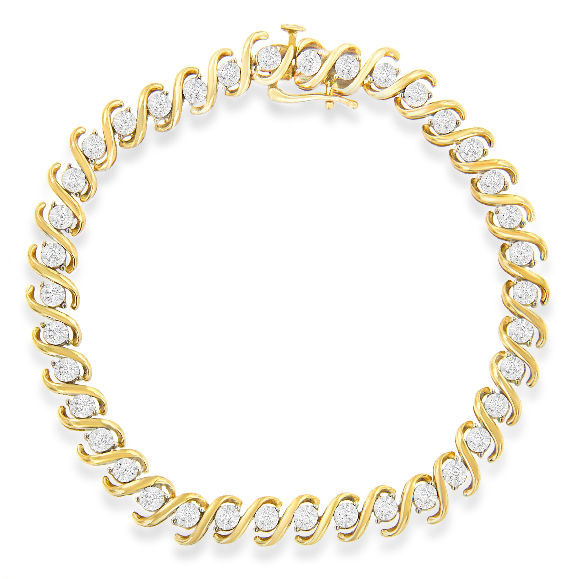 Yellow-Plated-Sterling-Silver-Round-Cut-Diamond-Bracelet-(0.5-Cttw,-H-I-Color,-I2-I3-Clarity)-Bracelets