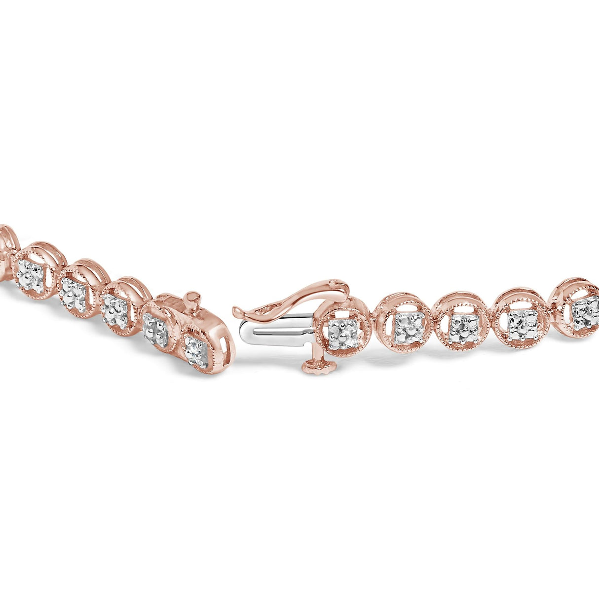 .925 Sterling Silver 1/10 Cttw Diamond Open Circle Wheel Link 7" Tennis Bracelet (I-J Color, I2-I3 Clarity)