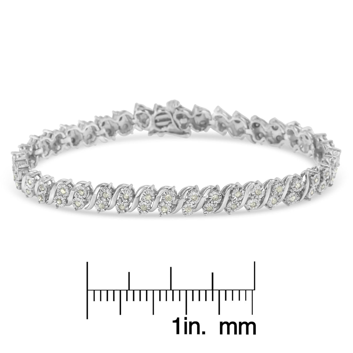 .925 Sterling Silver 1.0 Cttw Rose cut Diamond Two Stone S Link Tennis Bracelet (I-J Color, I2-I3 Clarity) - 7”