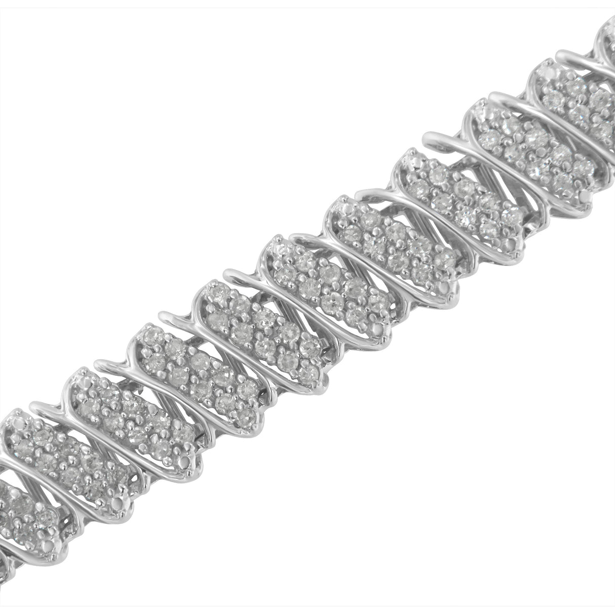 .925 Sterling Silver 3.0 Cttw Diamond Multi Row Cluster Slanted Wave Link 7-¼†Tennis Bracelet (I-J Color, I2-I3 Clarity)