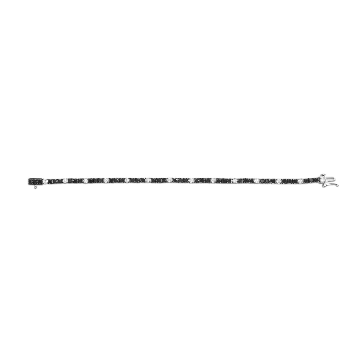 .925 Sterling Silver Black and White Diamond Tennis Bracelet (I-J Color, I2-I3 Clarity) - 7.25" Inches