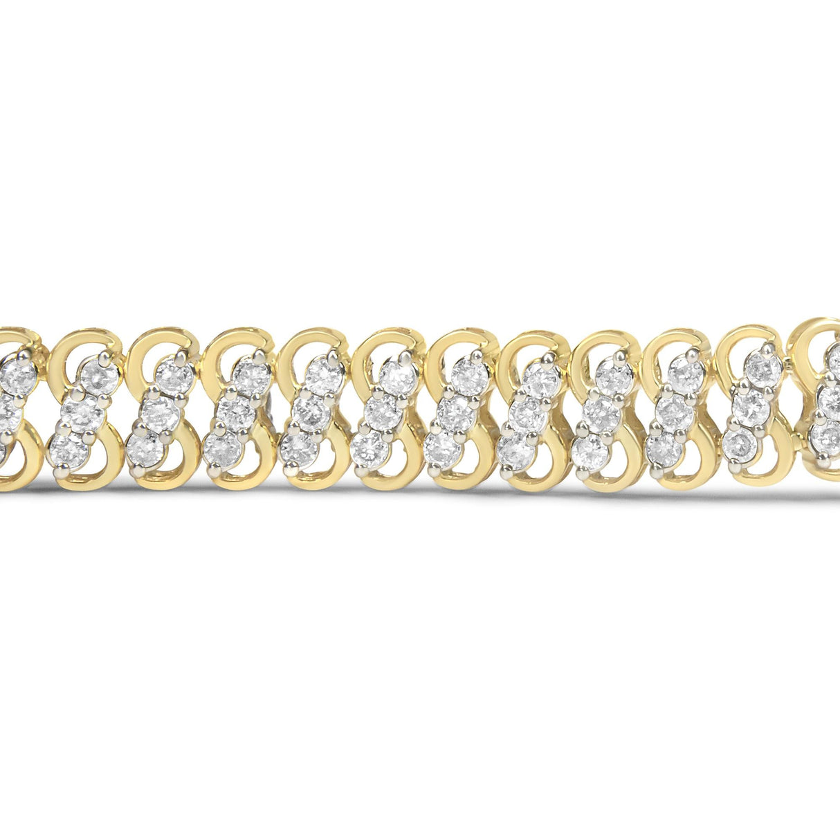 10K Yellow Gold 4.0 Cttw Diamond Triple Row Infinity 7" "S" Link Tennis Bracelet (J-K Color, I2-I3 Clarity)