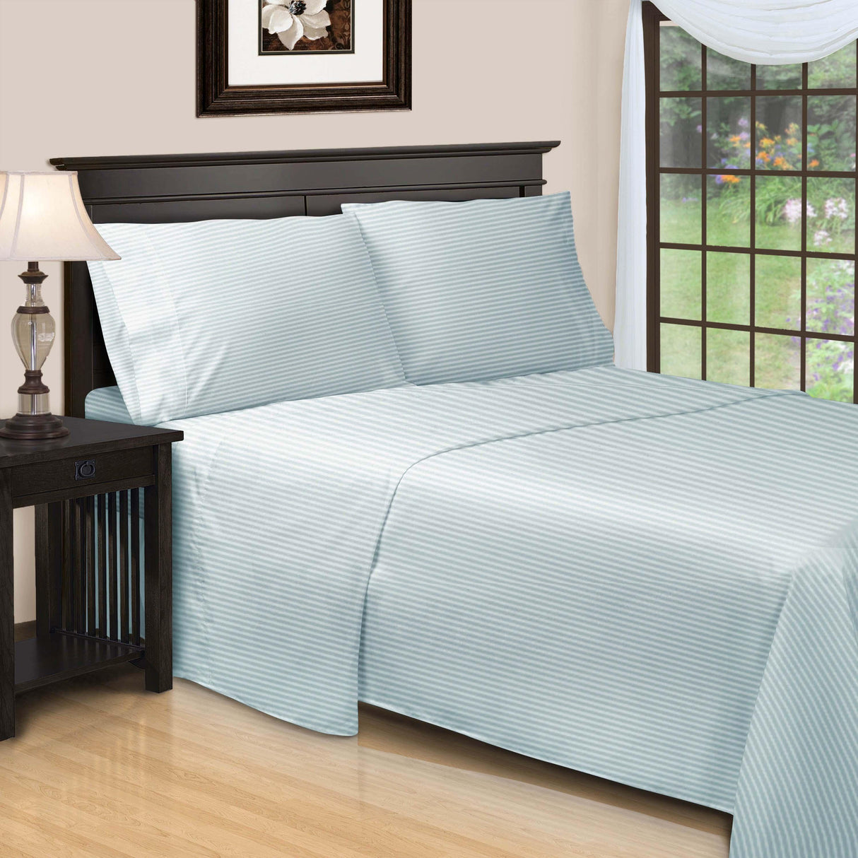 650 Thread Count Egyptian Cotton Sateen Stripe Bed Sheet Set - Egyptian Cotton Sheet Set by Superior Brand