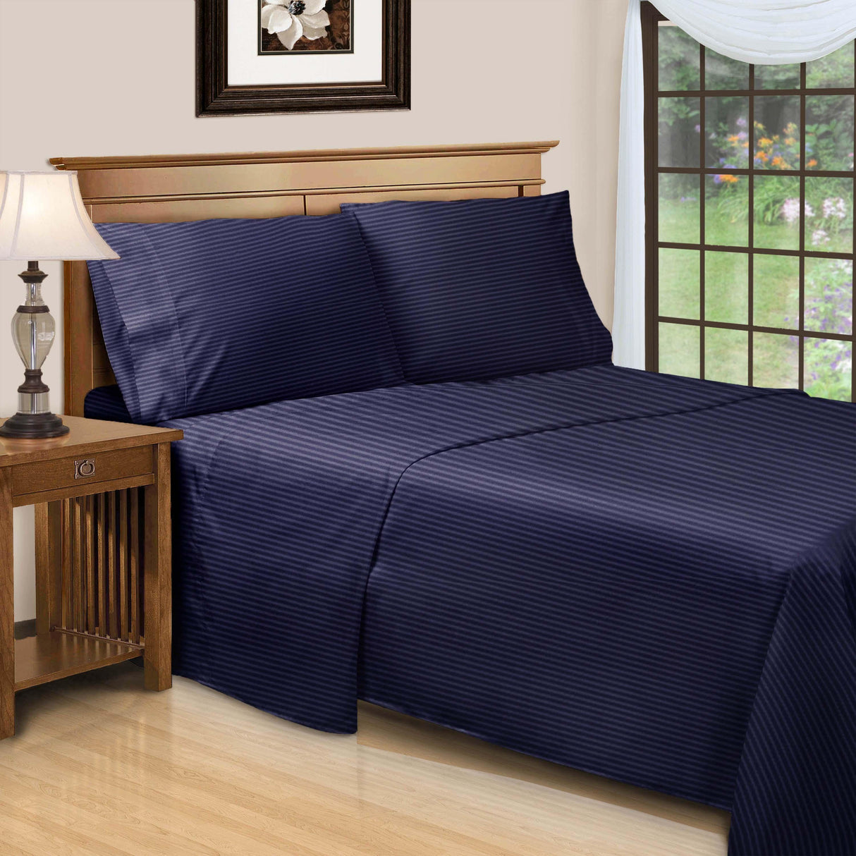 650 Thread Count Egyptian Cotton Sateen Stripe Bed Sheet Set - Egyptian Cotton Sheet Set by Superior Brand