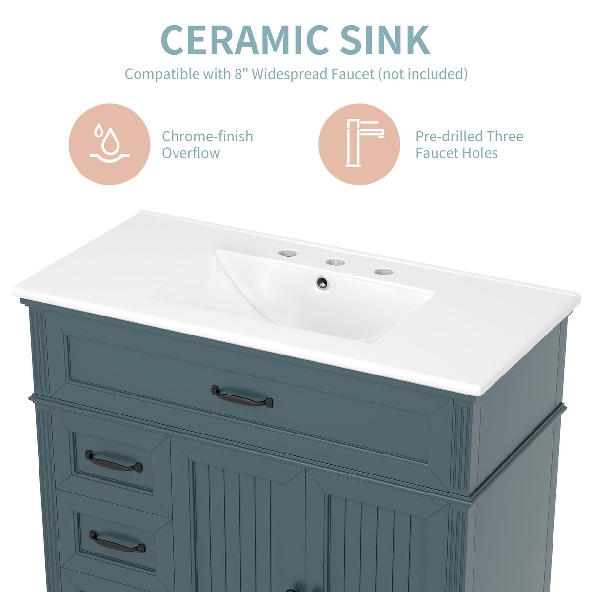 Bathroom Vanity With Sink, 2 Doors 2 Drawers, Freestanding Design