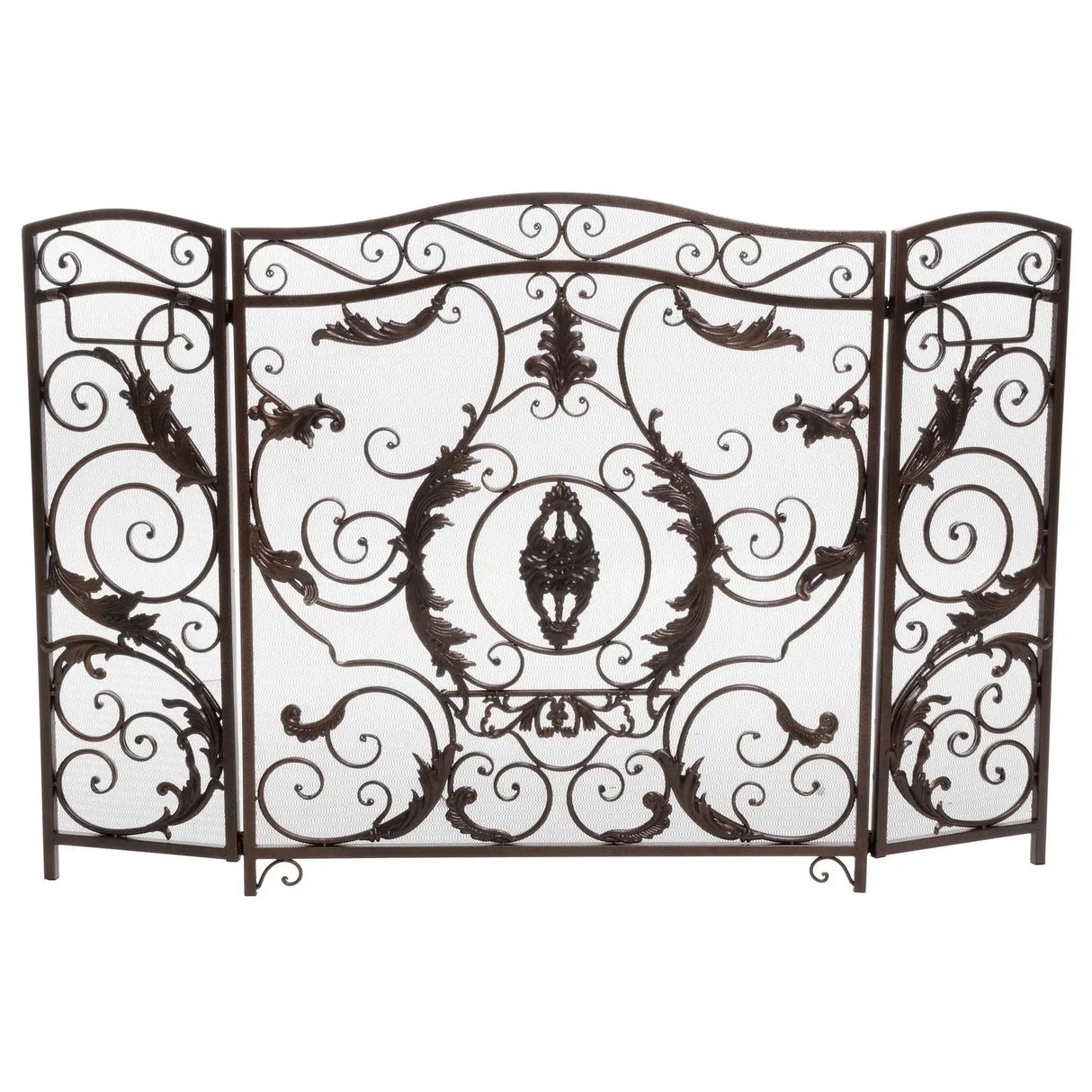 Mariella Traditional Floral Iron Fireplace Screen With Ornate Design