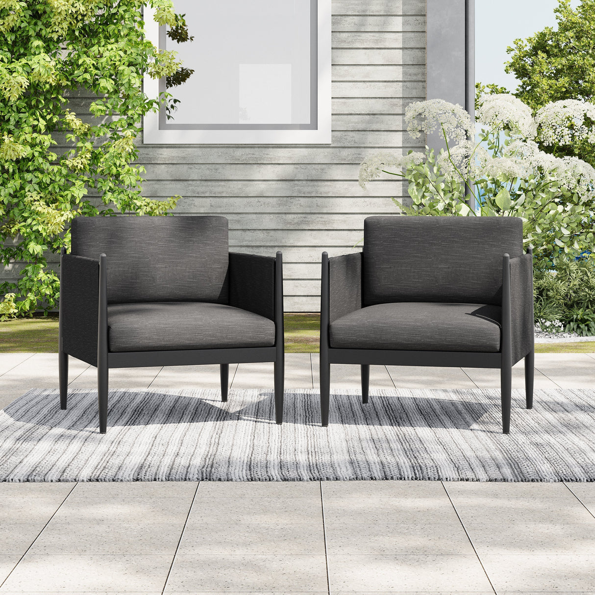 Dawson Outdoor Patio 2pcs Black Aluminum Club Chair Set with Water-Resistant Cushions