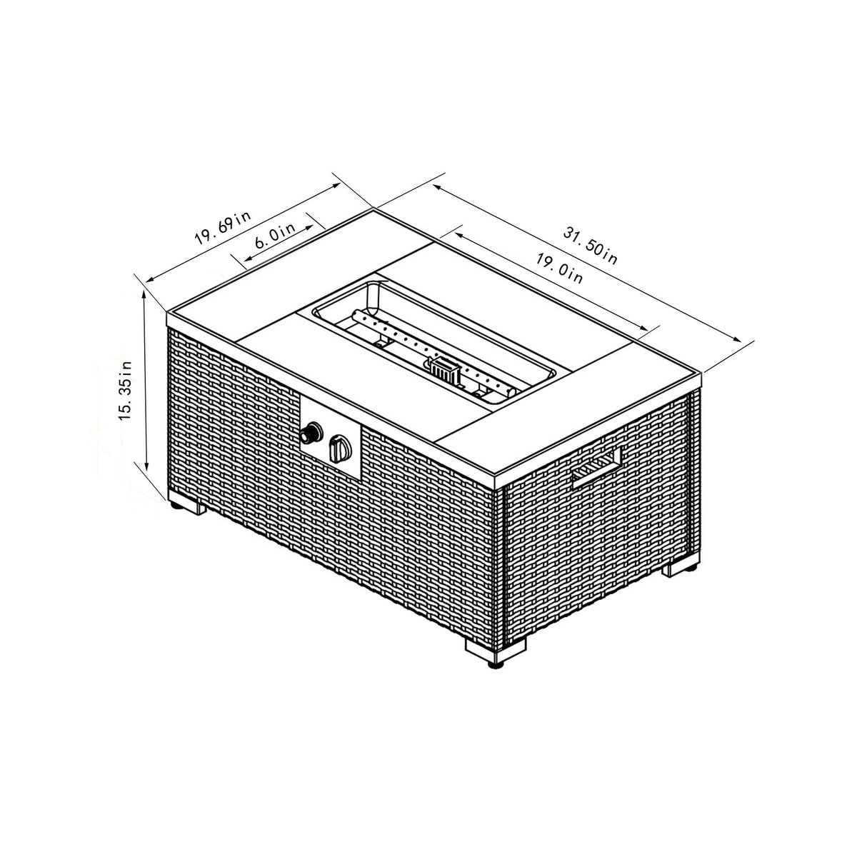 32" Propane Gas Fire Pit Table with Wicker Base and Propane Tank Cover