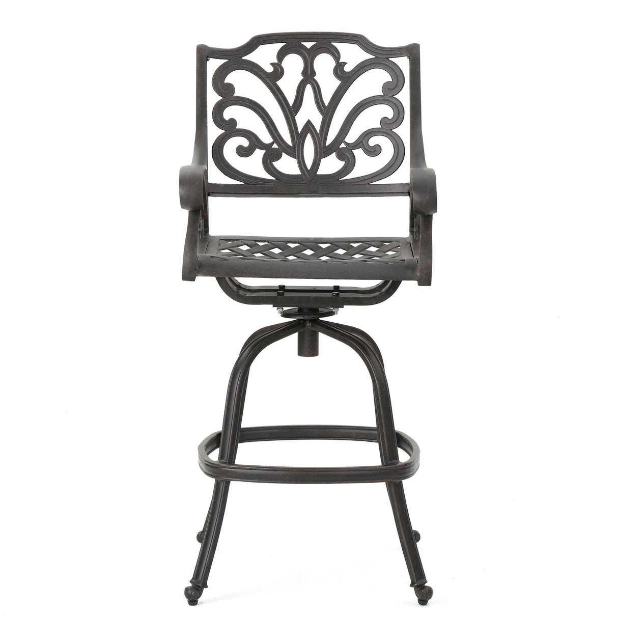 Outdoor Cast Aluminum Swivel Bar Stool with Scrolled Arms - Bronze