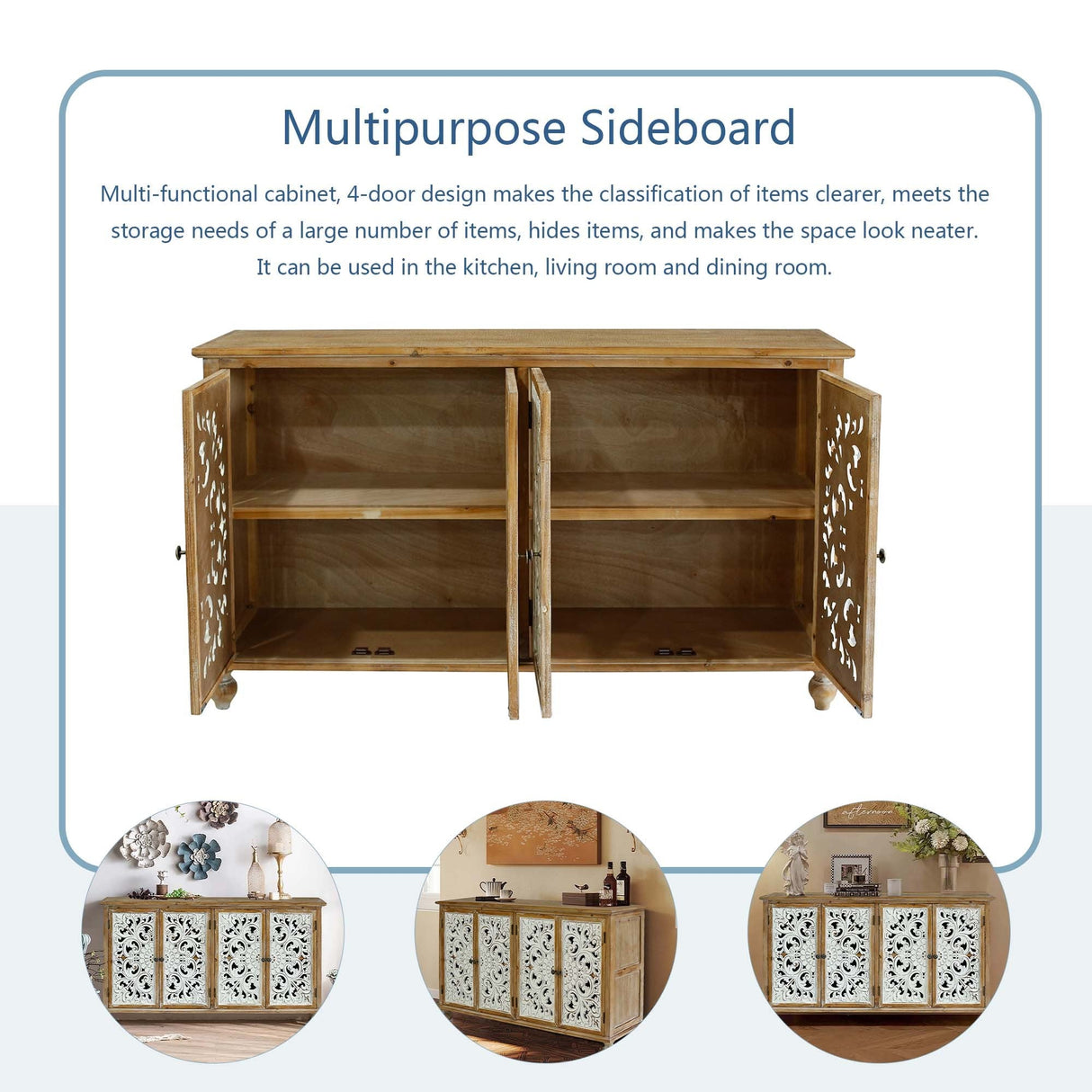 Accent Cabinet With 4 Doors Farmhouse Sideboard Buffet Cabinet