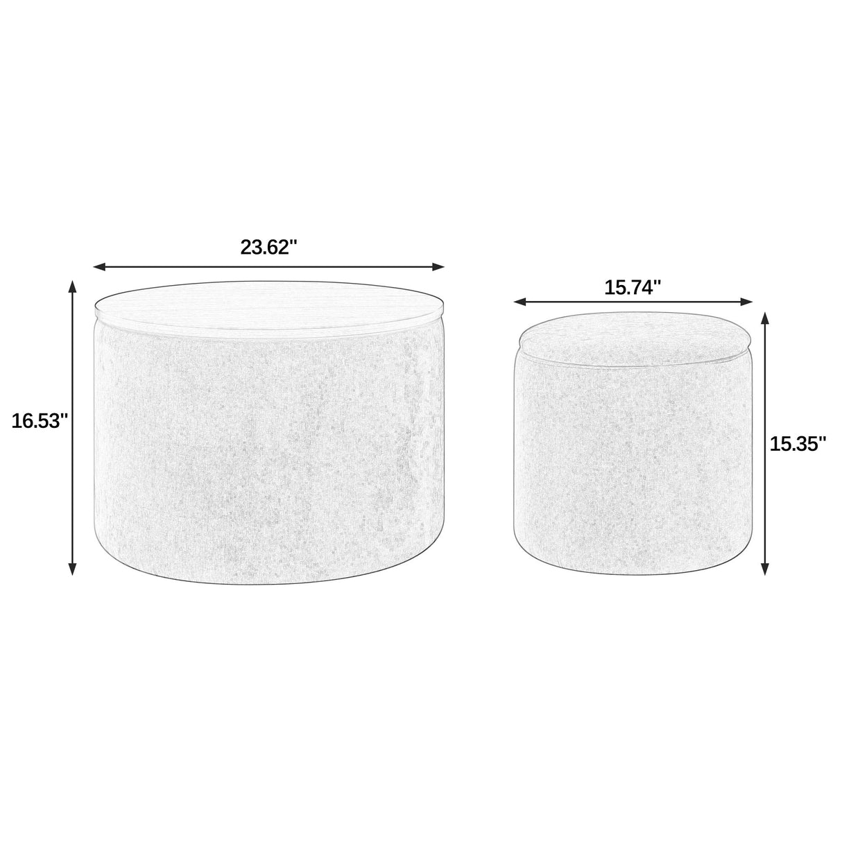 Classic Style 2-Piece Round Chenille Storage Ottoman Set with Drum Shaped Stool