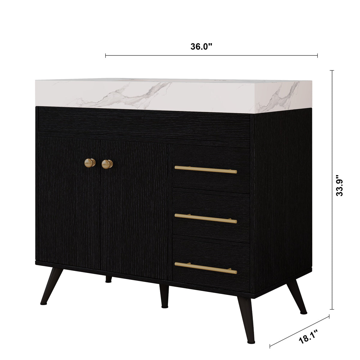 36" Freestanding Bathroom Vanity with Ceramic Sink and Faux Marble Top