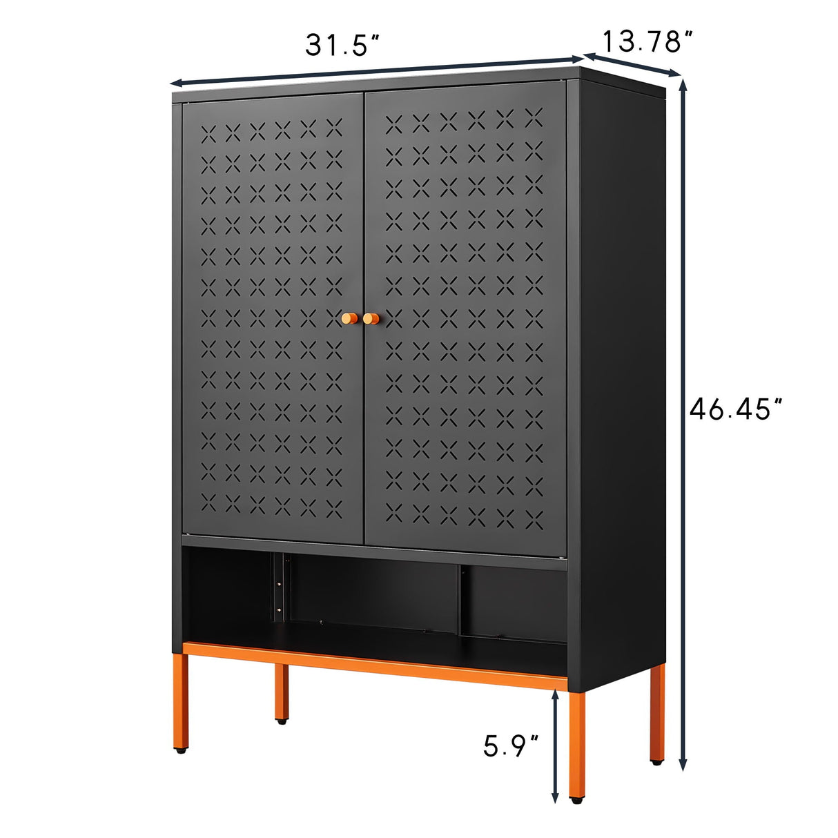 Grid Double Door Shoe Cabinet With Adjustable Compartments And Moisture-Proof Design In Metal
