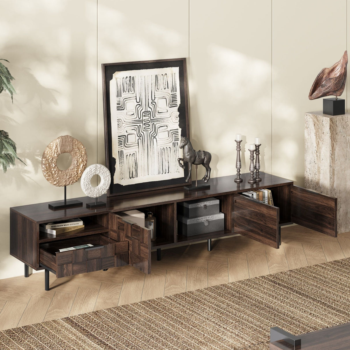 78" TV Stand With Storage Cabinets For Living Room - Walnut