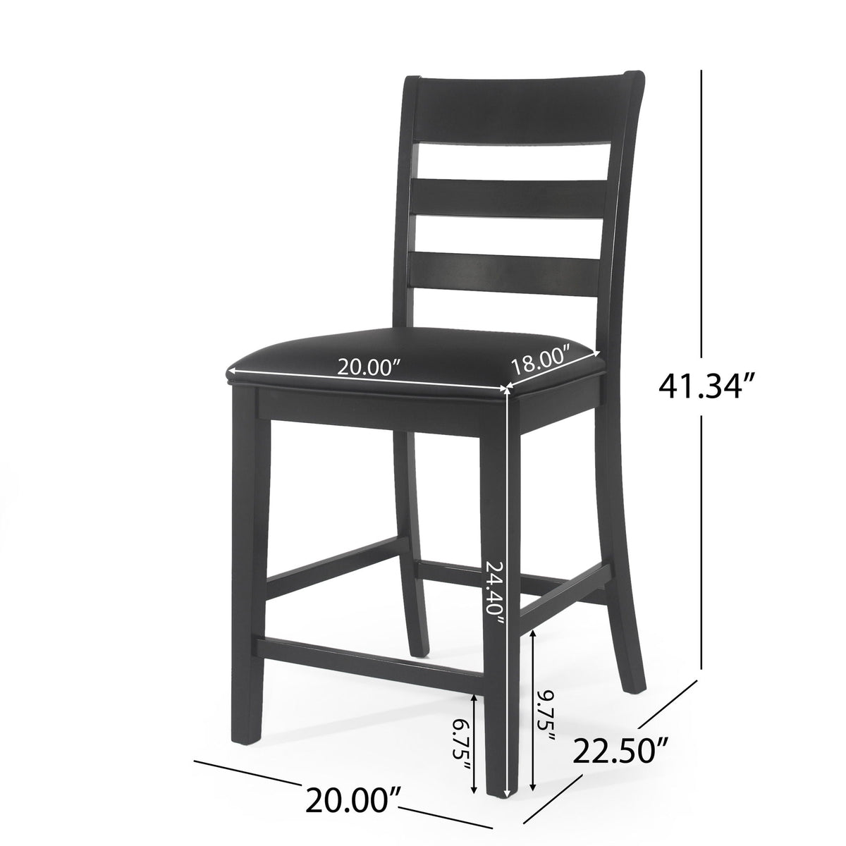 Farmhouse Upholstered Wood Counter Stools with Full Back - Black or Dark Brown
