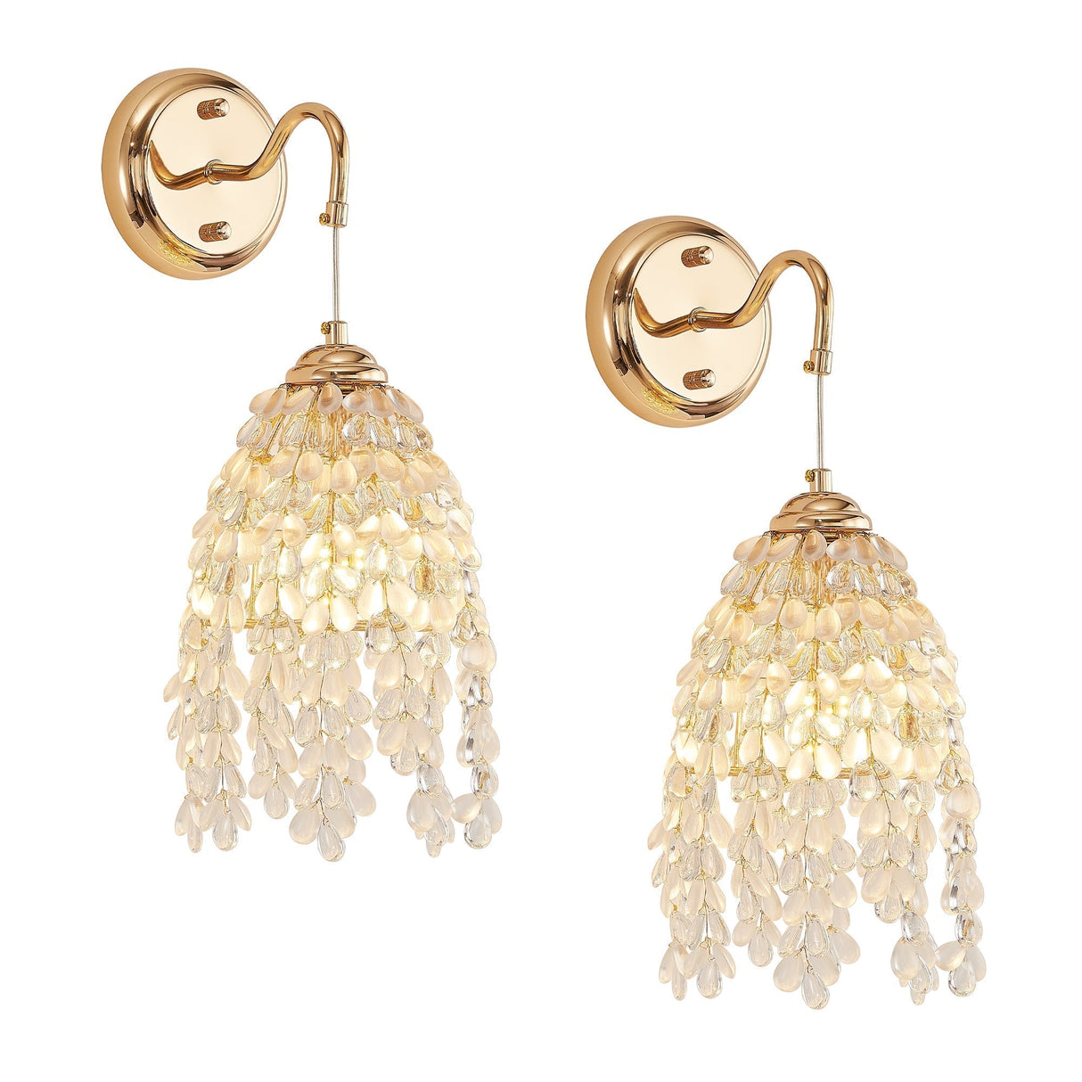 Set of 2 Gold Frame Crystal Grape-Shaped Bead Wall Sconces