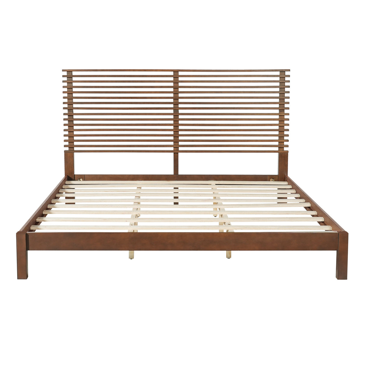 Premium Solid Wood King Size Bed Frame with Headboard - Walnut Color