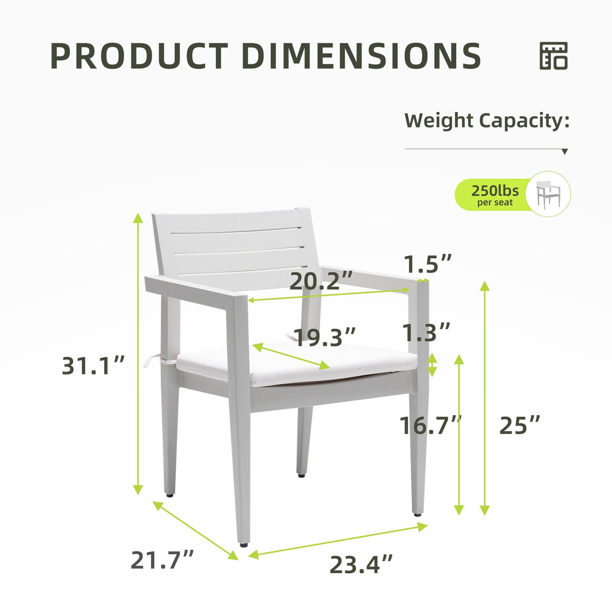 Outdoor Patio Aluminum Stationary Dining Chairs 4PCs with Outdoor-Grade Sunbrella Fabric Cushions