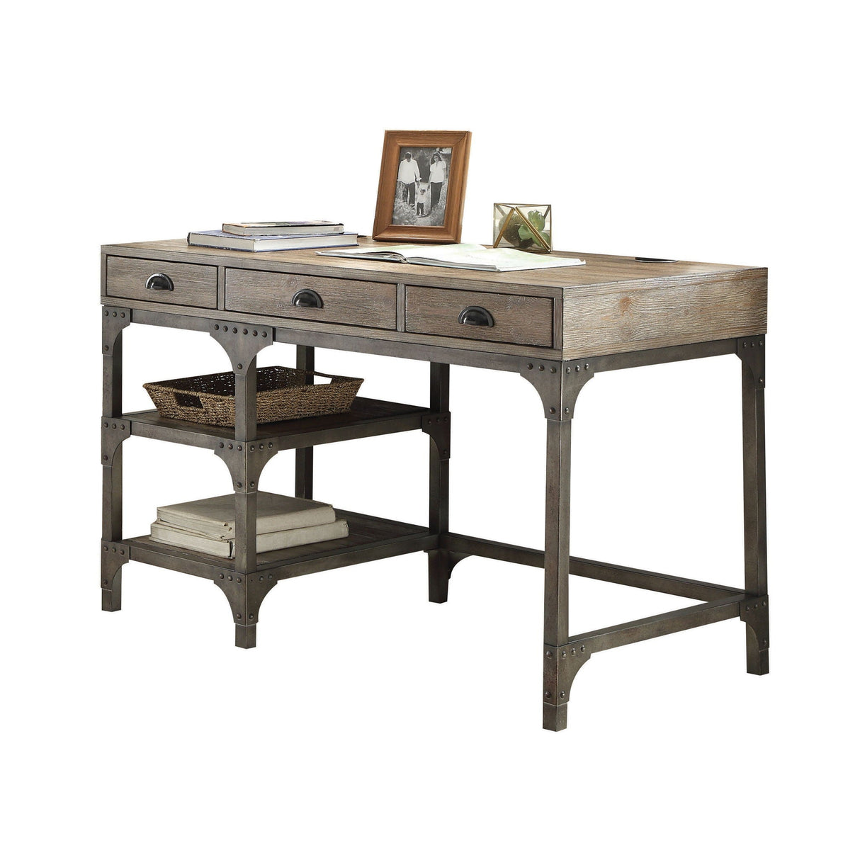 Gorden Weathered Antique Metal Writing Desk - Oak