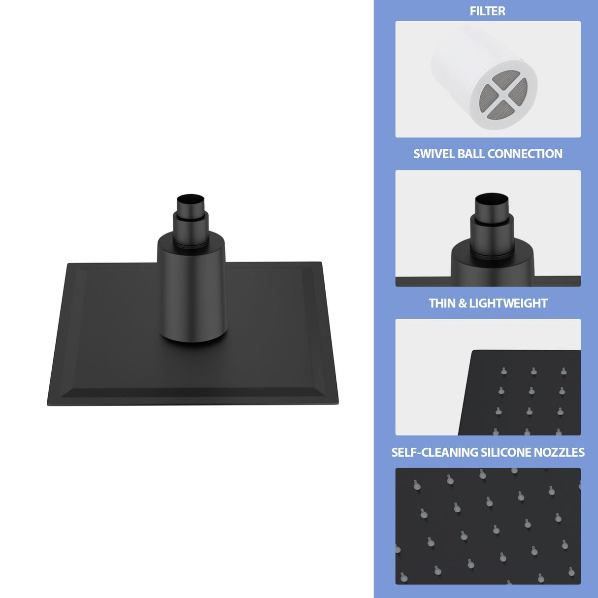 Ultra Thin 8" Square Rain Shower Head 304 Stainless Steel, Wall / Ceiling Mounted