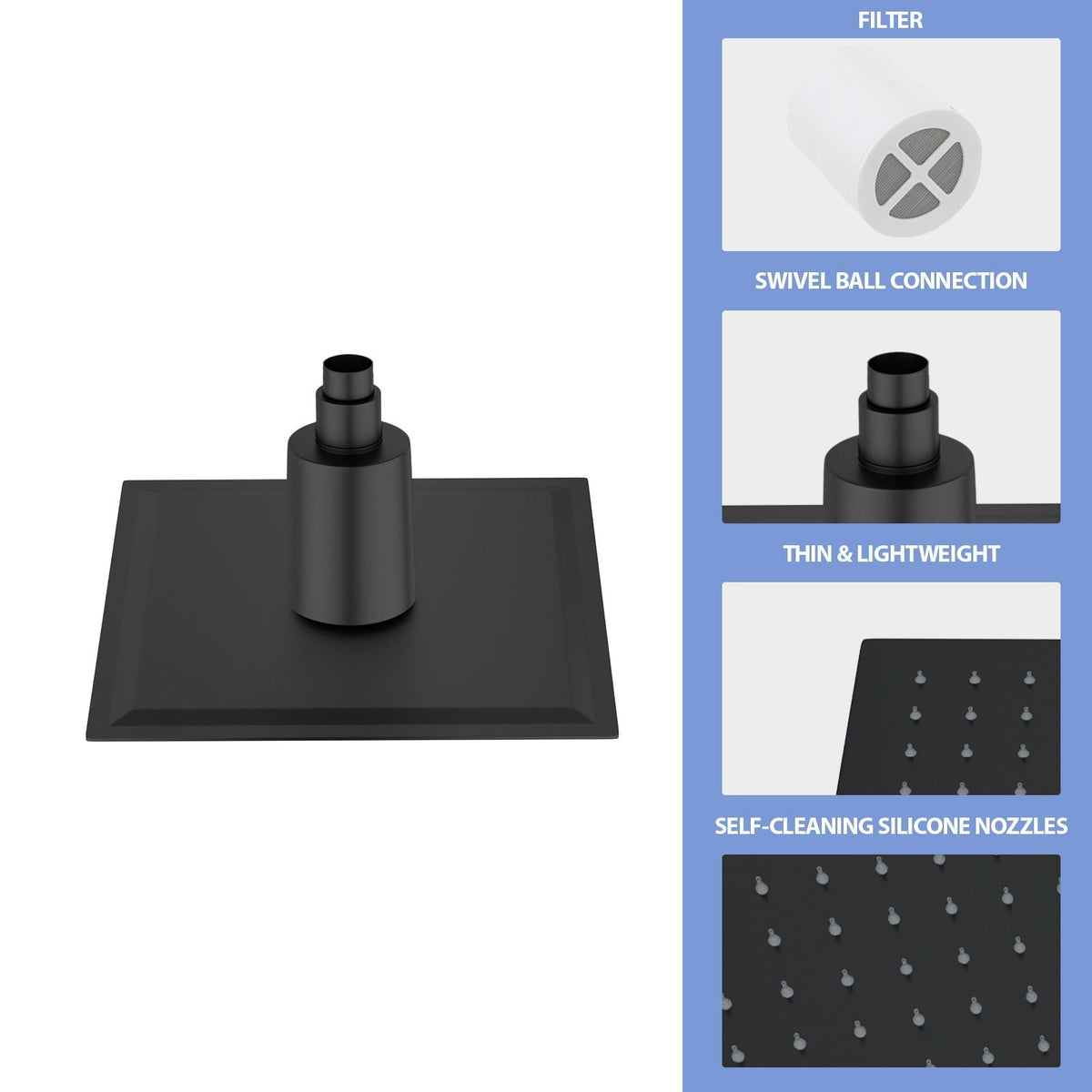 Ultra Thin 8" Square Rain Shower Head 304 Stainless Steel, Wall / Ceiling Mounted