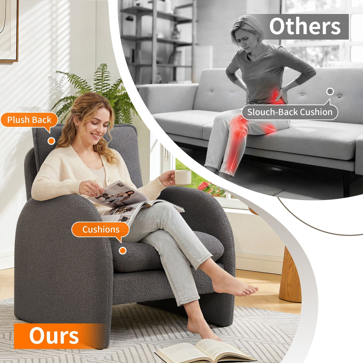 Modern Sherpa Upholstered Accent Chair, Comfortable Living Room Armchair, Lounge Chair For Bedroom, And Office