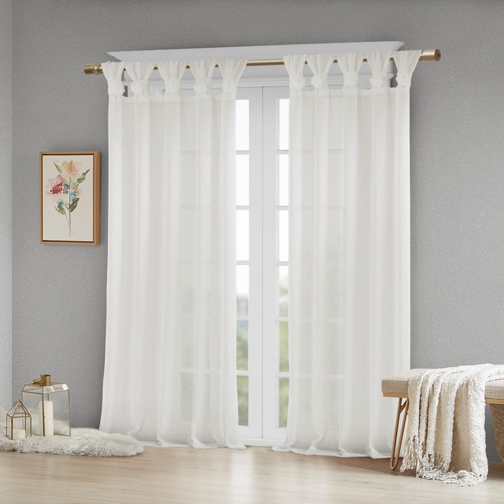 Floral Embellished Cuff Tab Top Solid Curtain Panel