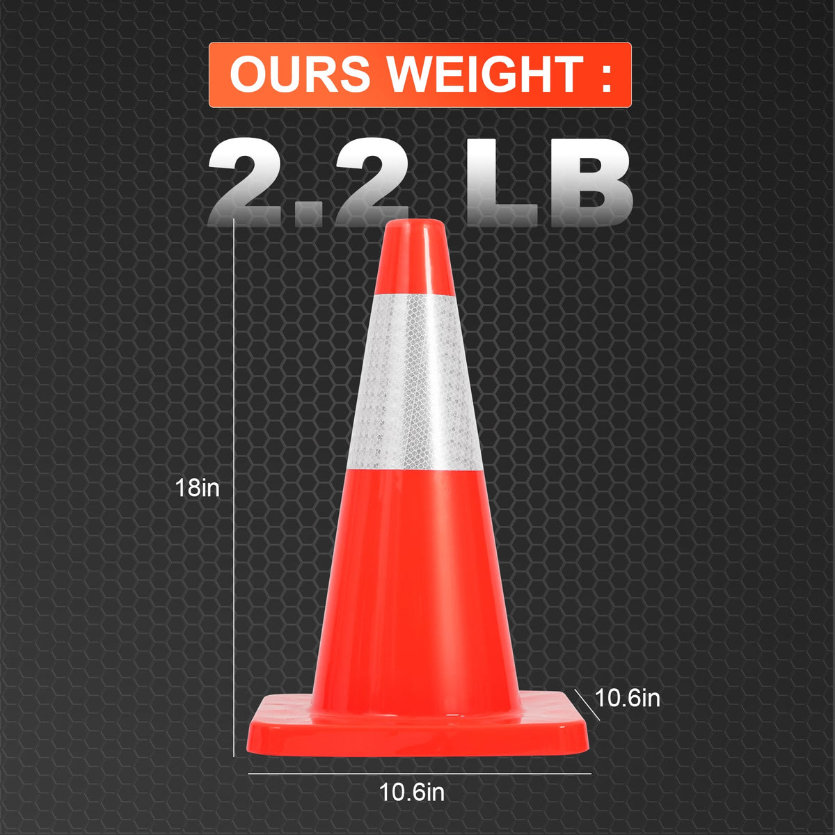 18-Inch Traffic Safety Cones, 2-Pack, PVC Road Cones with Reflective Collar