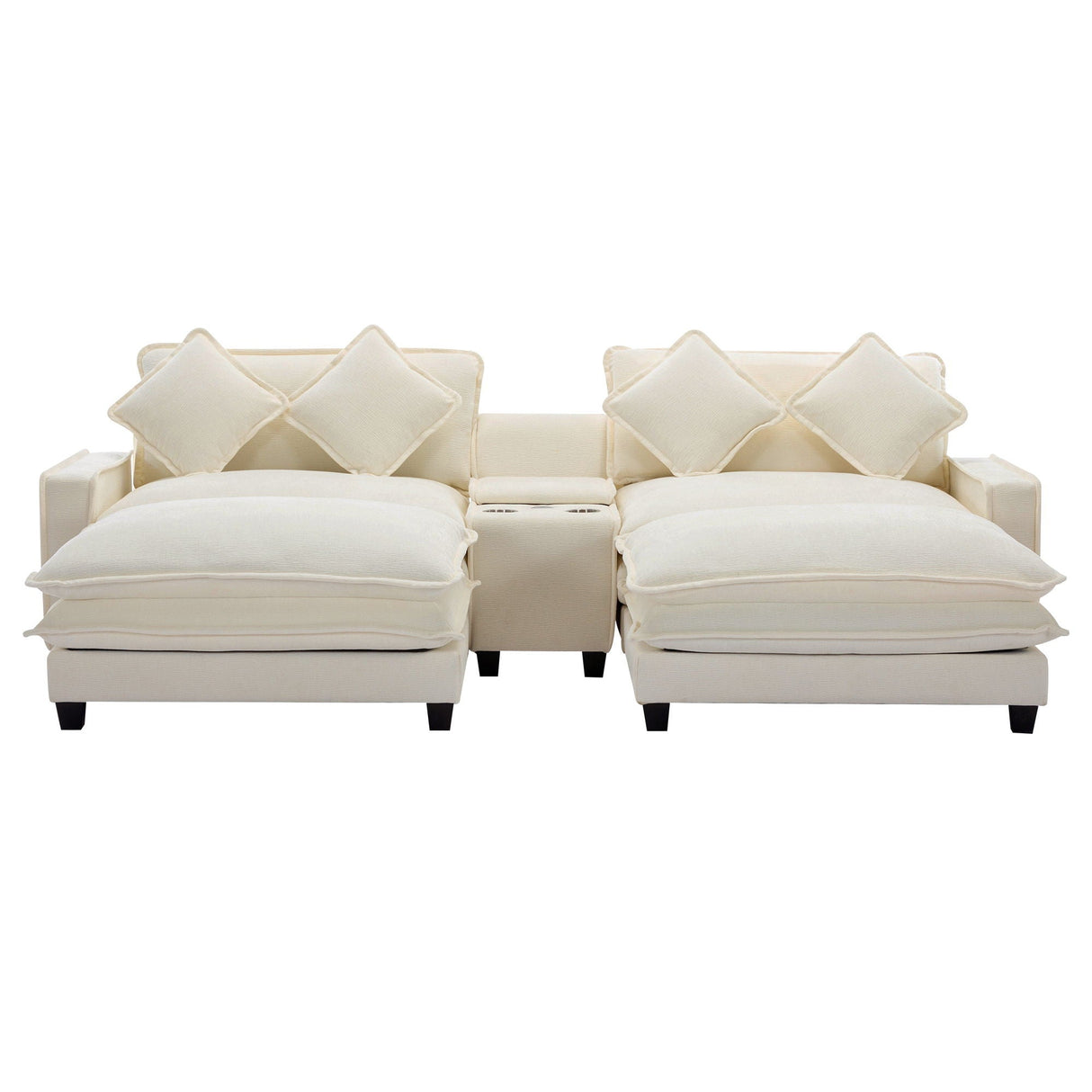 Sectional Sofa Upholstered Sofa With Two Removable Ottoman, Two USB Ports, Two Cup Holders And Large Storage Box For Living Room