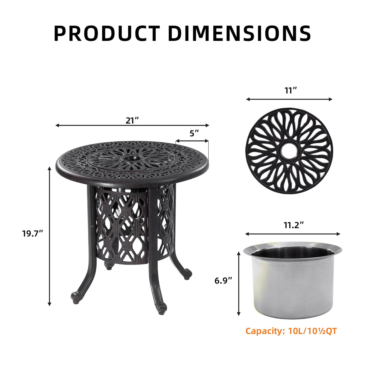 21-Inch Side Table with Removable Ice Bucket