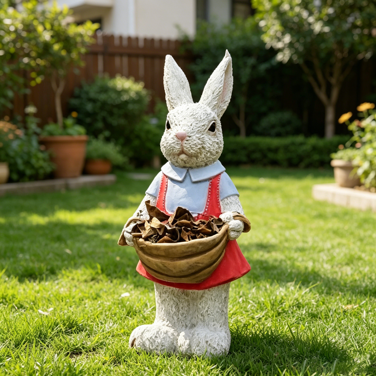 Charming Hand-Painted Rabbit Garden Statue