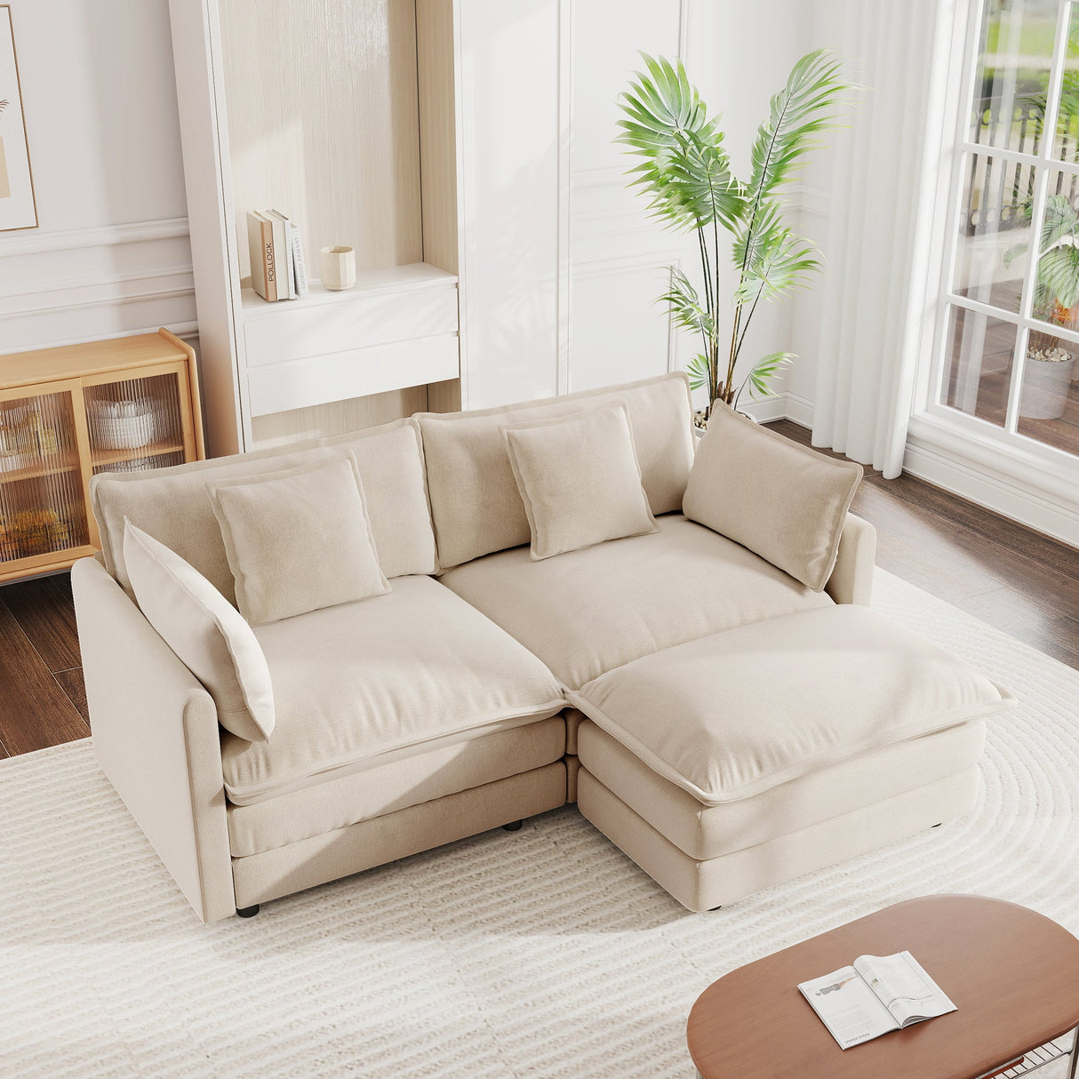 Chenille Two-Seater Sofa with Ottoman