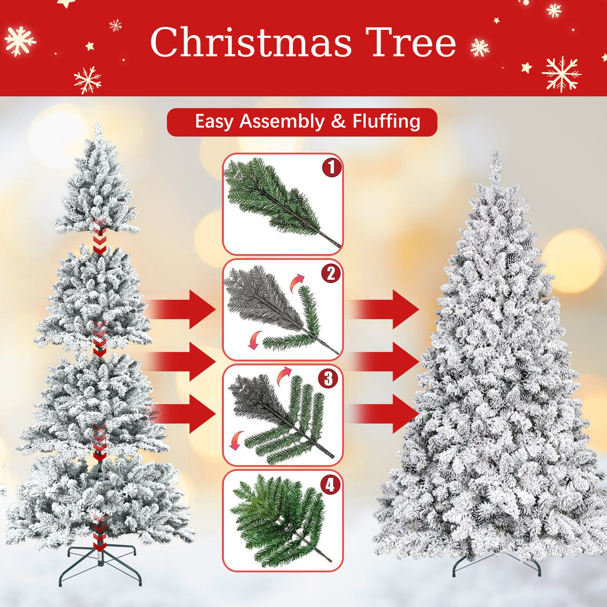 6FT Flocked Christmas Tree with Pine Cones