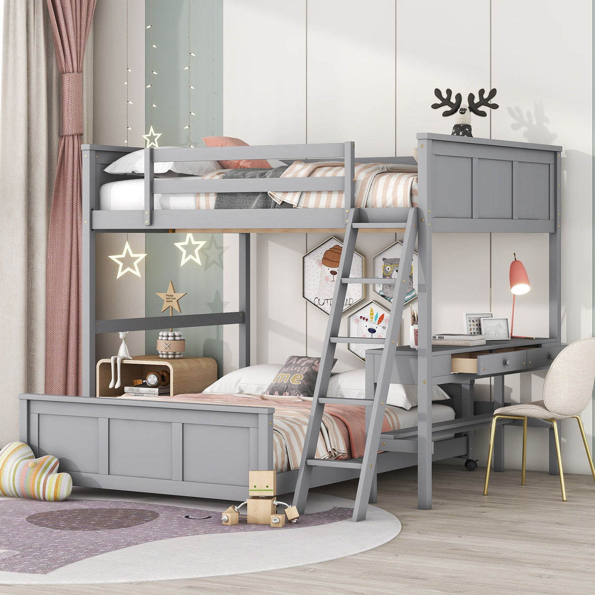 Full Over Full Bunk Bed With Desk