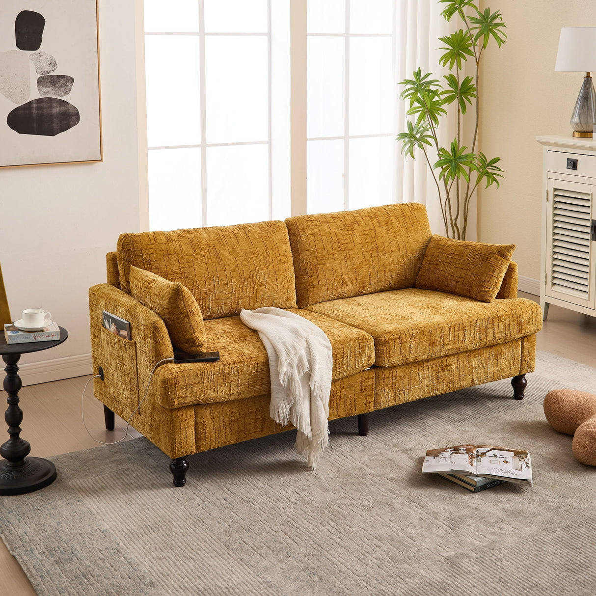 2 Seater Sofa With LED Light, USB Charging Port, And Storage Bag