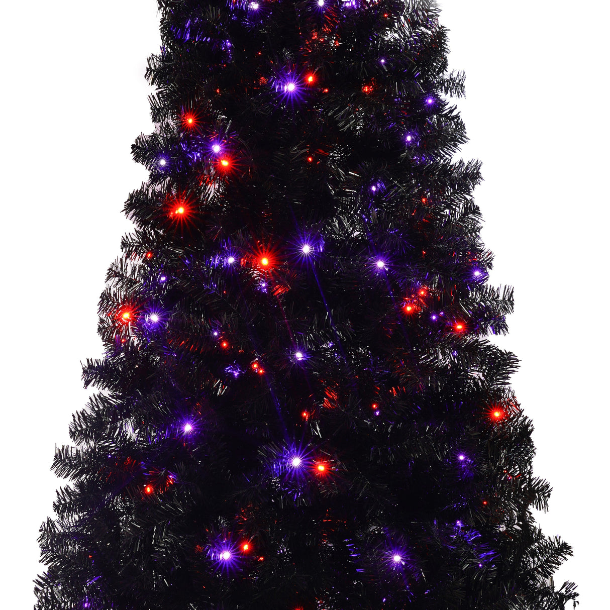 6Ft Curved Hat-Look Black Holiday Tree with Orange & Purple Lights