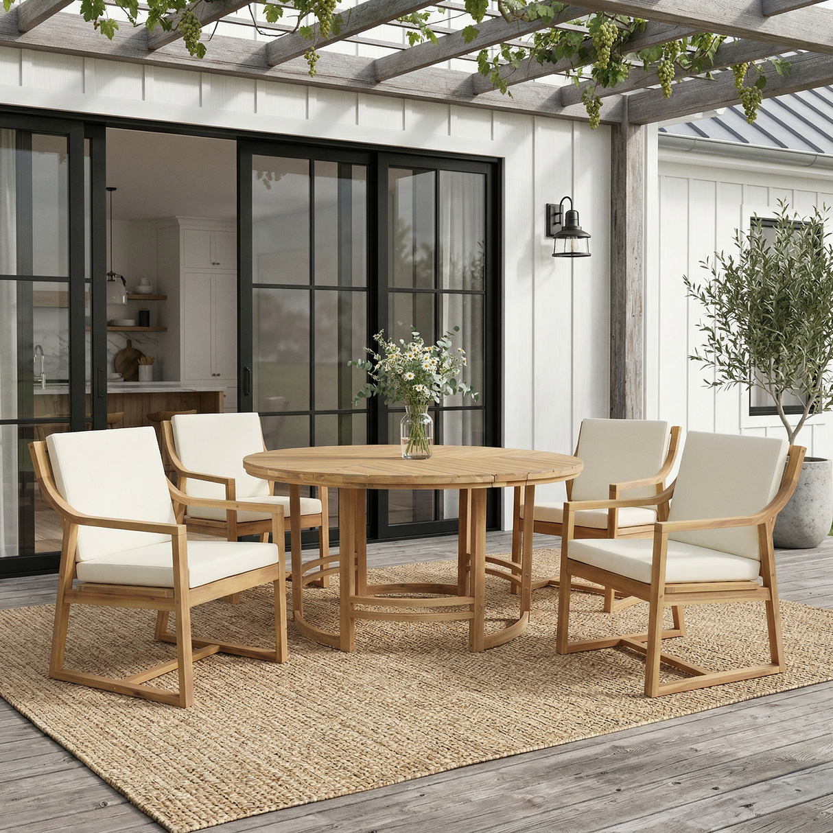 Outdoor Dining Set 5-Piece Patio Table and Chairs Set with Umbrella Hole