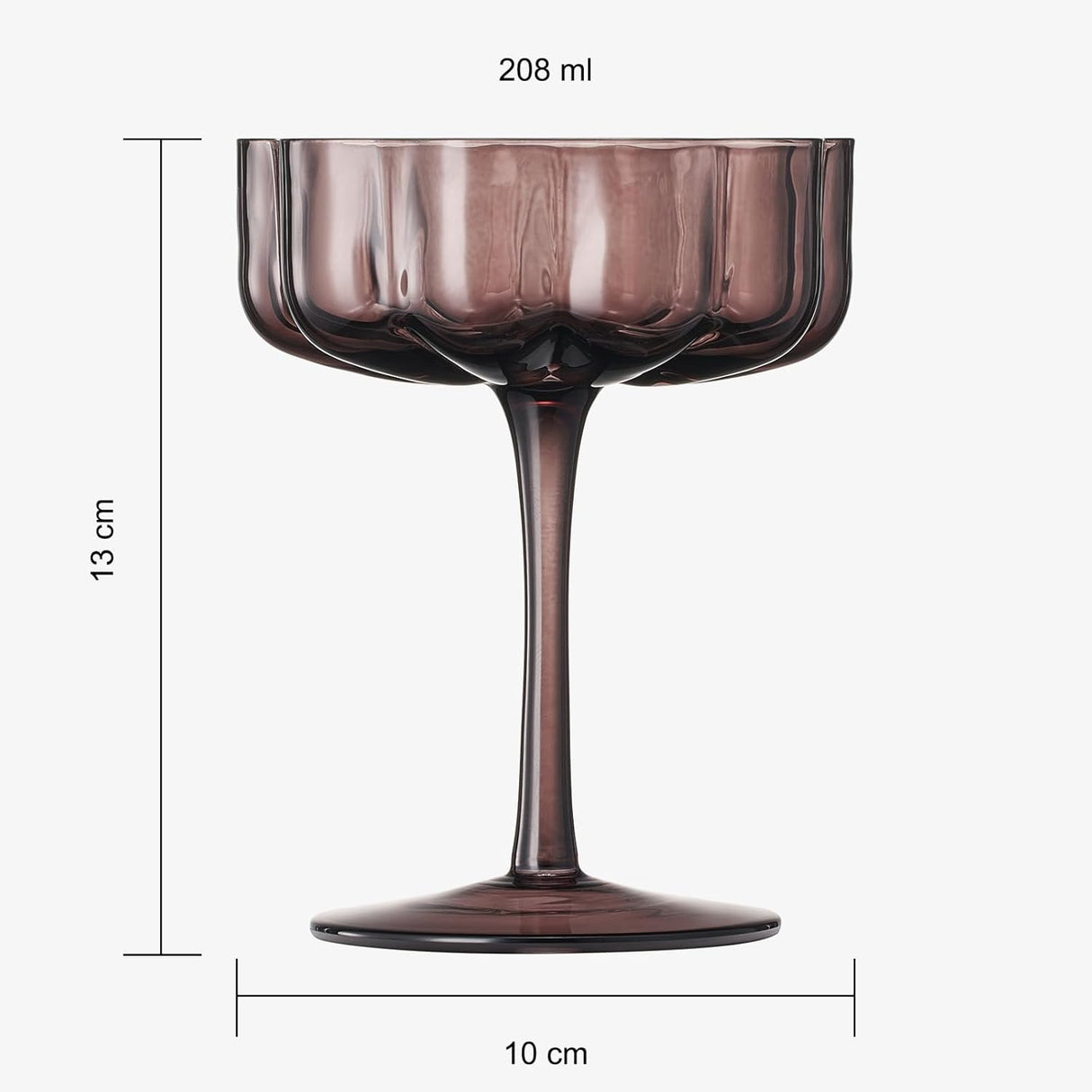 Flower Wave Coupe Cocktail Colored Glasses | Set of 6 | Venus Brown Colors