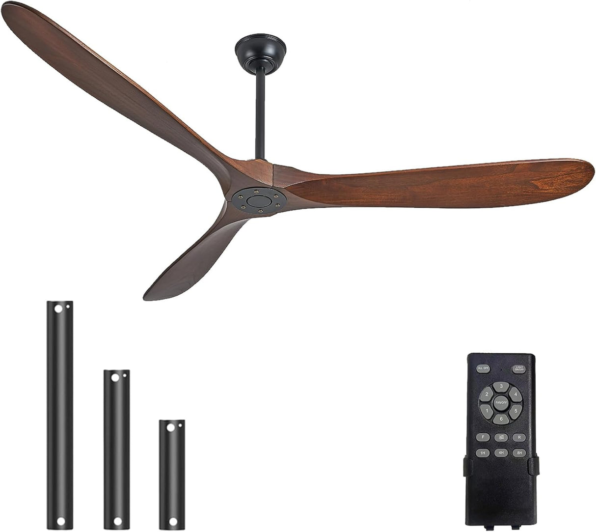 60 Inch Solid Wood Ceiling Fan 3-Blade DC Motor Remote