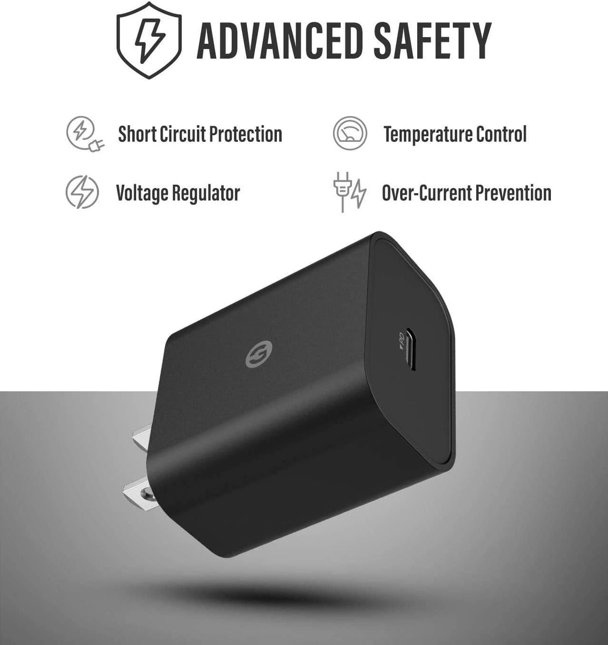 USB C Charger (20W) Fast Charging Wall Plug Power Adapter Block Compatible with iPhone 12/13/14/15 Pro Max/Pixel/Note/Samsung Galaxy - Black