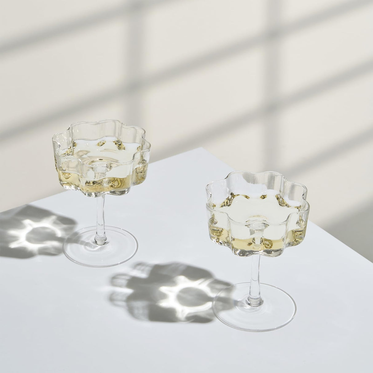 Flower Wave Coupe Cocktail Colored Glasses | Set of 2 | Clear